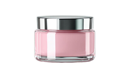 Pink cream in clear jar with silver lid on black background