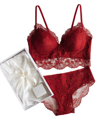 Red lace lingerie set with gift box, feminine design