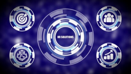 Futuristic Digital Hub Displaying HR Solutions with Teamwork and Growth Icons technology interface