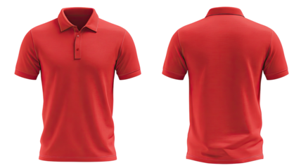 Red polo shirt, front and back view, isolated