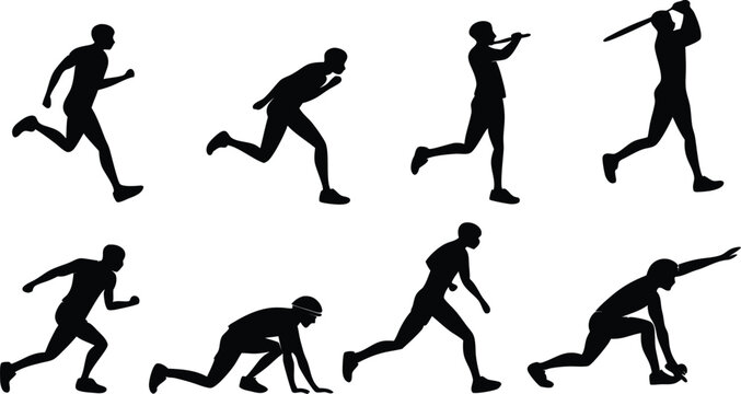Dynamic athlete silhouettes capture motion and athletic achievement in sport and fitness activities.