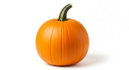 Obraz premium Vibrant Orange Pumpkin with Green Stem on White Background.