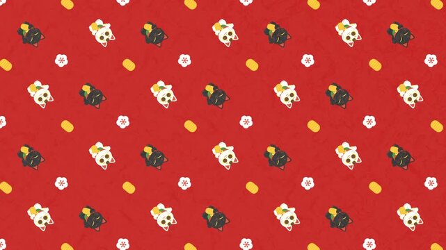 招き猫パターン（赤背景）