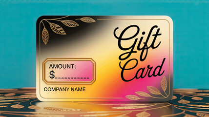 Gift card with gradient gold-pink design and leaves