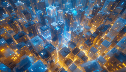 Enter the Future Cityscape: Modern Architecture and Dynamic Lighting Create a Stunning Urban Vision, Perfect for Tech and Innovation Concepts