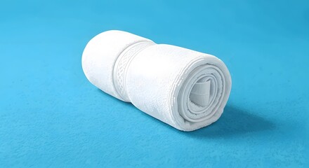 Neatly Rolled White Towel on Vibrant Blue Background for Spa & Hygiene Concepts perfect for spa and wellness marketing, hotel