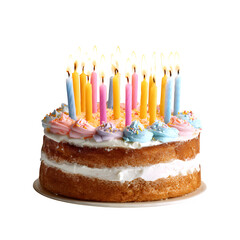 birthday cake with candles  isolated on trsansparent background