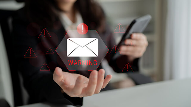 Digital warning mail interface highlights email threat detection, security monitoring, and proactive prevention of phishing and malware intrusions. Parse