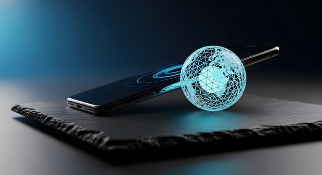 Global Network and Connectivity on Smartphone Screen perfect for website banner, technology blog header, business presentation,