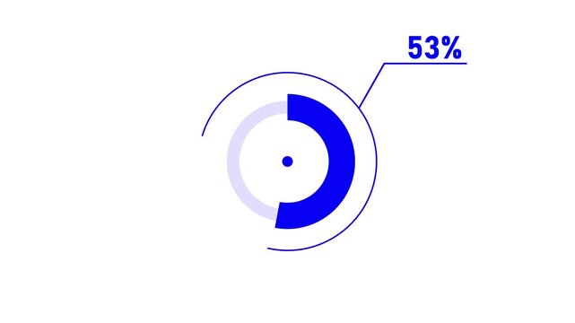 loading icon animation 53% circle. 53% percent circle round donut chart infographic .Infographic Element with Alpha Channel 4k video royalty free graphic animation