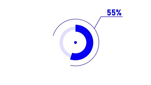 loading icon animation 55% circle. 55% percent circle round donut chart infographic .Infographic Element with Alpha Channel 4k video royalty free graphic animation