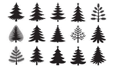 Naklejka premium Set of various christmas tree silhouettes isolated on white background