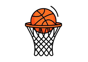 An illustration of a basketball going through a hoop.