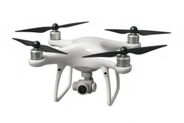 Modern white drone, quadcopter with camera for aerial photography and video, flying surveillance technology