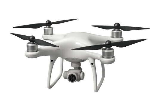 Modern white drone, quadcopter with camera for aerial photography and video, flying surveillance technology - Powered by Adobe