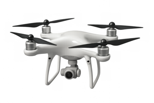 Modern white drone, quadcopter with camera for aerial photography and video, flying surveillance technology - Powered by Adobe