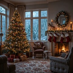 Obraz premium Warm Holiday Living Room Ambiance