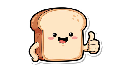 Fototapeta premium Happy cartoon bread slice giving a positive thumbs-up, perfect for food and bakery themes, representing freshness, deliciousness, and approval in charming graphic designs