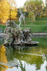 The Fountain of Neptune in the Boboli Gardens, Florence, Italy. A masterpiece of Renaissance art surrounded by greenery and history in one of the most iconic Italian gardens.