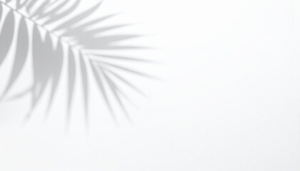 Palm leaf shadow on white background, tropical plant silhouette, summer minimal aesthetic, natural light overlay, copy space for product display