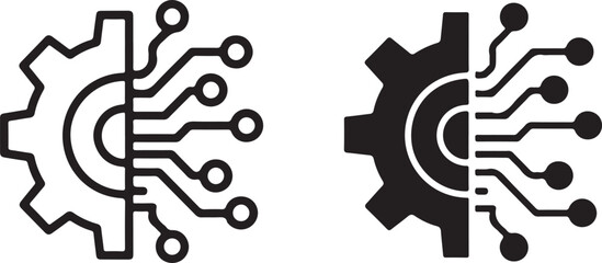 Digital gear and circuit board icon illustrating integrated mechanical and electronic systems, smart technology, and advanced automation. isolated on white background, Vector, illustration