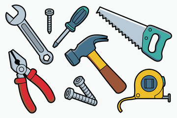 Hand Tools Vector Illustration Collection for Carpentry and Construction Projects
