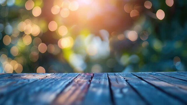 Wooden table with blurred bokeh nature background