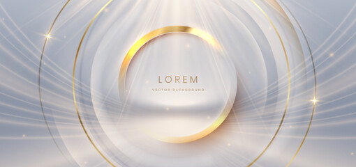 Luxury light gold ray on grey background with gold circles lines effect sparkle.