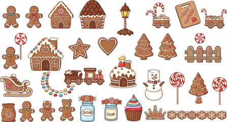 A delightful collection of gingerbread cookies and treats, perfect for adding a touch of festive cheer to your designs