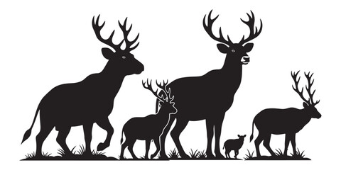 Deer family silhouette isolated on white background