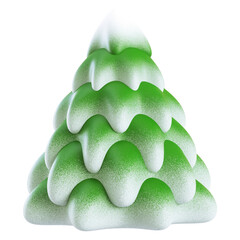 Stylized green Christmas tree with snow frost. Concept of Christmas decoration and New Year. Isolated on transparent background. 3D render, minimalistic illustration