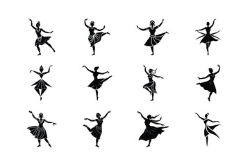 set of silhouettes of dancing people