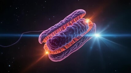 A detailed microscopic visualization of a bioluminescent prokaryotic cell, its internal core glowing with bioenergy during migration - Powered by Adobe