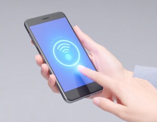 mobile phone in hand, mobile phone in hands, read hand gestures or movements, send the data to a computer via Bluetooth, wifi 3d, wifi symbol, 