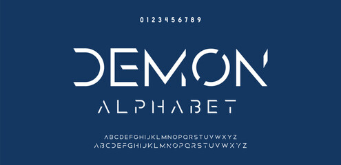 Design Modern abstract digital alphabet font. Minimal technology typography, Creative urban sport fashion futuristic font and with numbers. vector illustration.