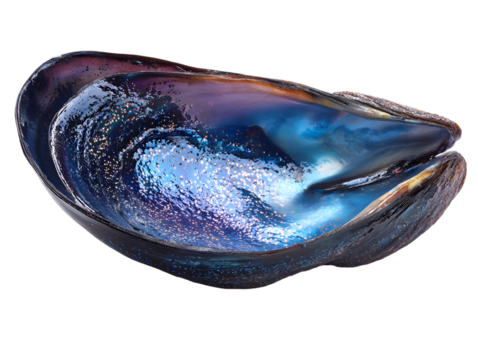 Closed blue mussel shell isolated on transparent background, showcasing its elegance