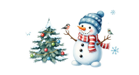 snowman with christmas tree
