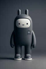 Naklejka premium 3D minimal mascot character – modern stylized figure in black suit with sneakers, cute abstract toy-style design on dark background