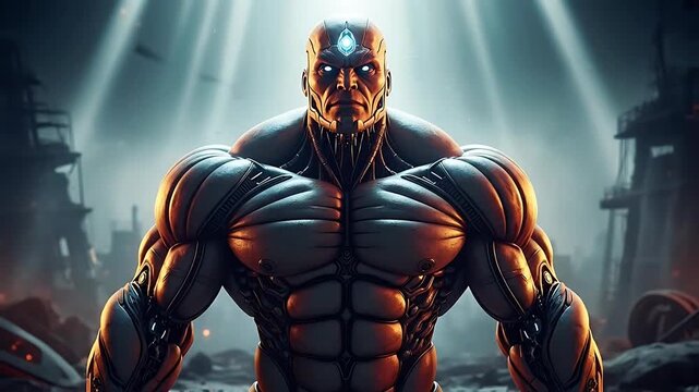 Cybernetic Titan Unleashed - A Futuristic Powerhouse of Muscle and Energy.