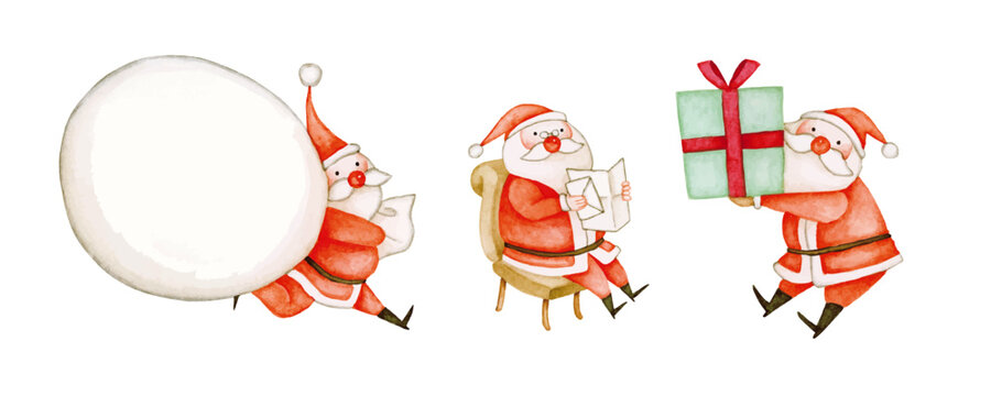 クリスマスのサンタクロース　水彩 イラスト