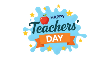 Happy teachers day greeting with an apple and stars, isolated on transparent background