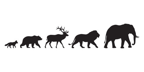 Silhouettes of different animals on white