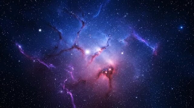 Starfield with pink/purple nebula dust clouds, set on dark blue space