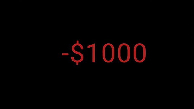 minus dollar counting animation on green black background, 4k video