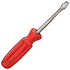 Fototapeta premium Vivid Red Handled Slotted Screwdriver Tool Isolated Vector Illustration