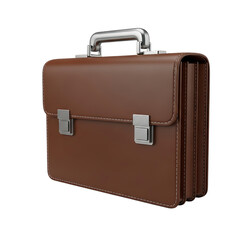 Classic brown leather briefcase isolated on transparent background