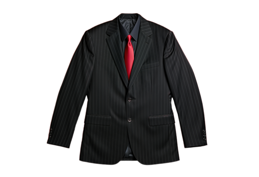 Classic Pinstripe Suit with Red Tie Isolated