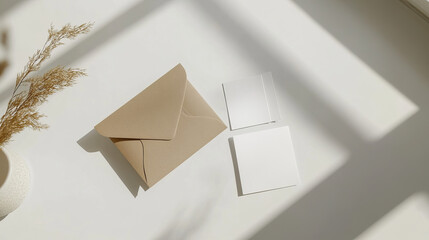 Clean branding mockups with envelopes and labels
