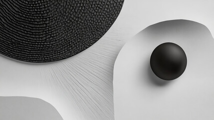 A minimalist black and white room with a frame hanging in the middle of the wall