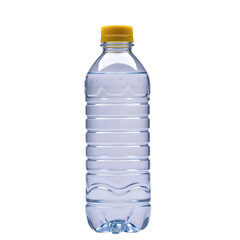 Naklejka premium Clear plastic water bottle with yellow cap isolated on transparent background